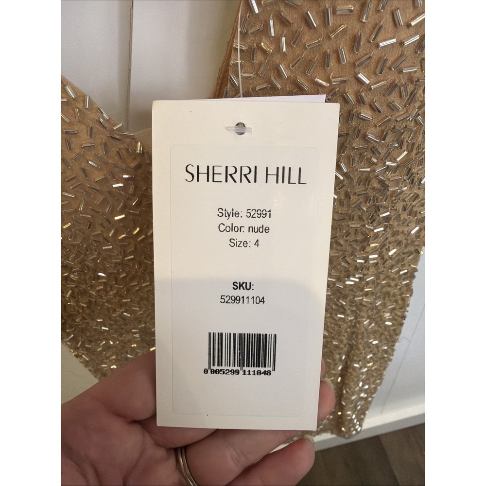 Sherri  Hill dress Bugle Beaded Size 4 NWT Nude Short Mini Sexy Party Cruise - Picture 2 of 15